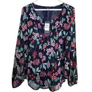 NWT Tommy Hilfiger Martha’s Vineyard Floral Blouse Navy S